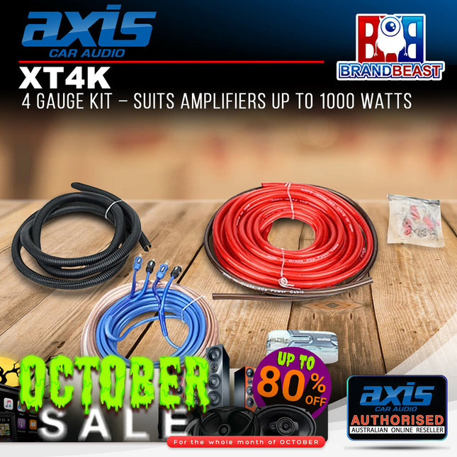 Axis XT4K 4GA Amplifier Wiring Kit Suits Amplifiers up to 1000 Watts