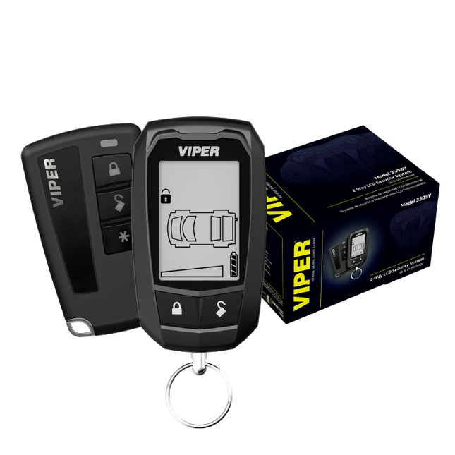 VIPER 3308V LCD 2-way security system with command-confirming transmitter and backup 4-button remote for advanced vehicle protection