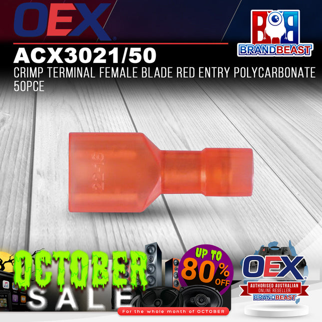 OEX ACX3021/50 Crimp Terminal Female Blade Red Entry Polycarbonate 50Pce