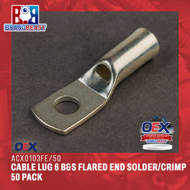 OEX ACX0103FE/50 Cable Lug 6 B&S Flared End Solder/Crimp 50 Pack