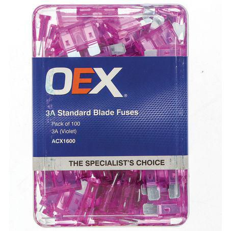 OEX ACX1600 Standard Blade Fuse 3A Violet – Pack of 100, Automotive Electrical
