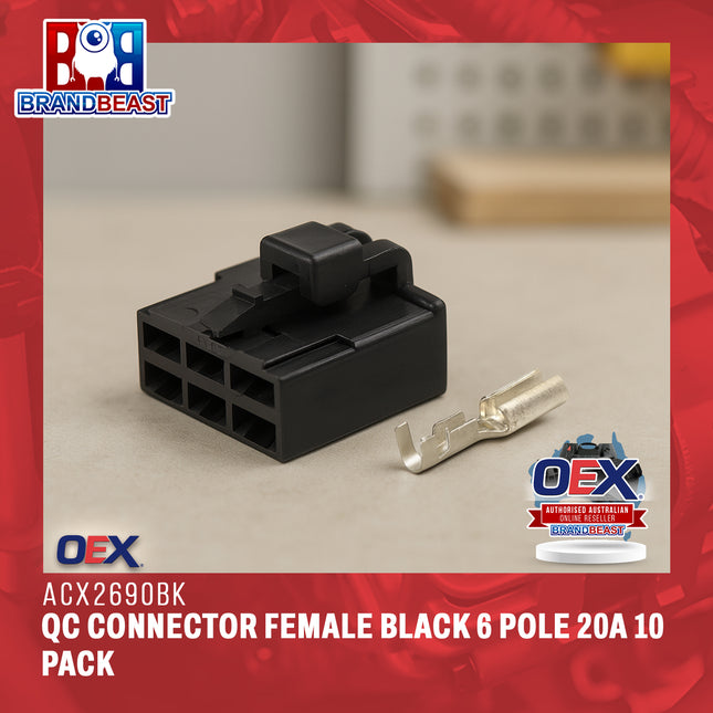 OEX ACX2690BK QC Connector Female Black 6 Pole 20A 10 Pack