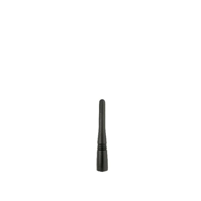 Midland AT15-S 90mm stubby UHF antenna with flexible rubber design and SMA connector for portable radios.
