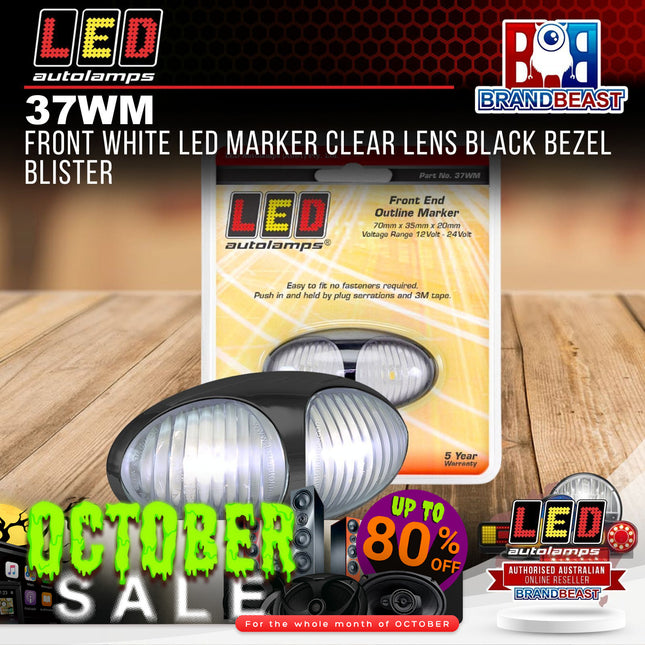 LED Autolamps 37WM Front White LED Marker Clear Lens Black Bezel Blister