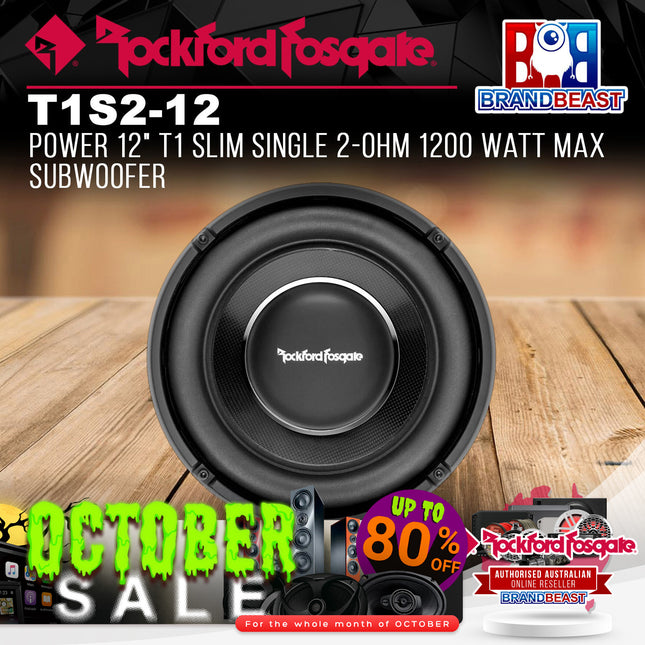 Rockford Fosgate T1S2-12 Power 12" T1 Slim Single 2-Ohm 1200 Watt Max Subwoofer