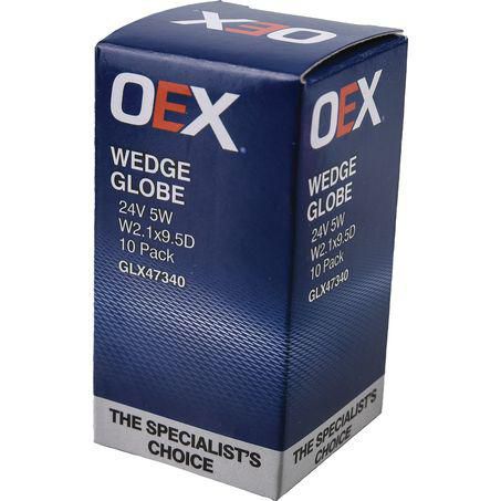 OEX GLX47340 24V T10 Wedge Globe Bulbs 5W W2.1x9.5d – Pack of 10 Standard Automotive Lighting