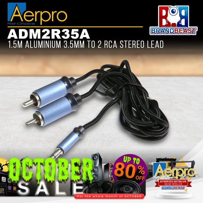 Aerpro ADM2R35A 3.5mm to 2 RCA Aluminum Stereo Lead