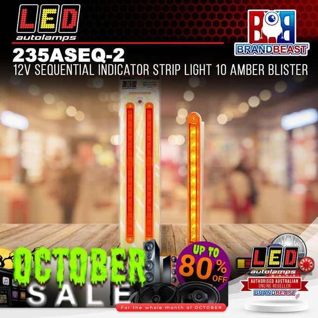 LED Autolamps 235ASEQ-2 12V Sequential Indicator Strip Light 10 Amber Blister