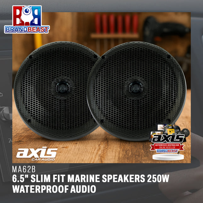 Axis MA62B 6.5" Slim Fit Marine Speakers 250W Waterproof Audio