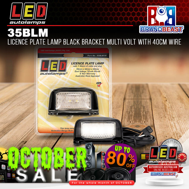 LED Autolamps 35BLM Licence Plate Lamp Black Bracket Multi Volt With 40cm Wire