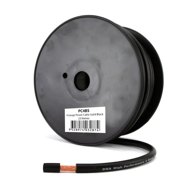 DNA Audio PC4BS 4 Gauge Solid Black Power Cable – 25 Metres | Heavy-Duty CCA Power Solution