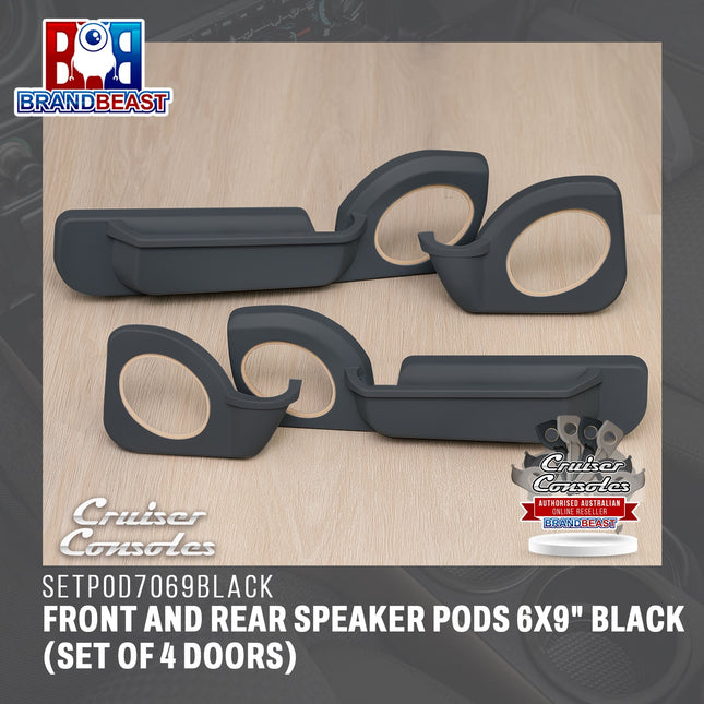 Cruiser Consoles Front and Rear Speaker Pods 6x9" Black (Set of 4 Doors) | SETPOD7069BLACK