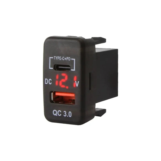 DNA Audio TOYUSB02PDQC Factory Fit USB-C PD + QC3.0 USB Fast Charger With Voltmeter To Suit Large Switch Sockets In Toyota Vehicles - Professional Charging & Monitoring Solution