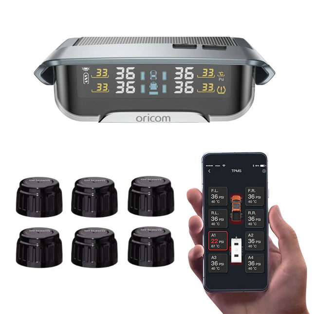 Oricom TPMS10-6E Tyre Pressure Monitoring System with 6 External Sensors and App Functionality