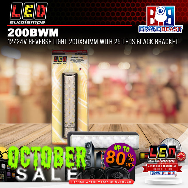 LED Autolamps 200BWM 12/24V Reverse Light 200x50mm With 25 LEDs Black Bracket