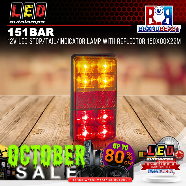 LED Autolamps 151BAR 12V LED Stop/Tail/Indicator Lamp With Reflector 150x80x22M