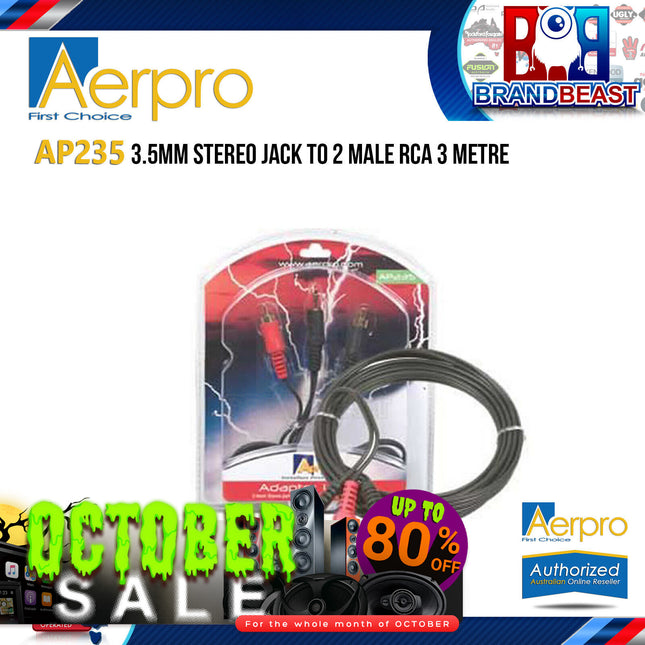 Aerpro AP235 3m 3.5mm Stereo Jack to 2 Male RCA Cable