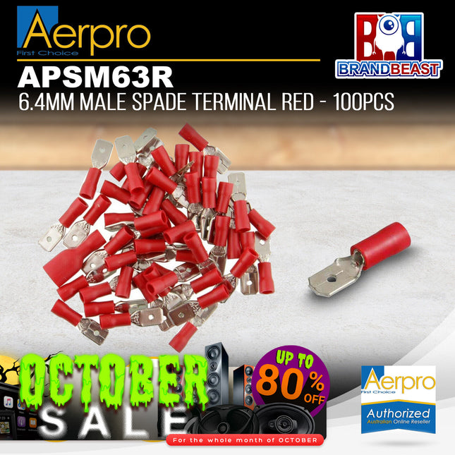 Aerpro APSM63R 6.4mm Male Spade Terminal Red - 100pcs