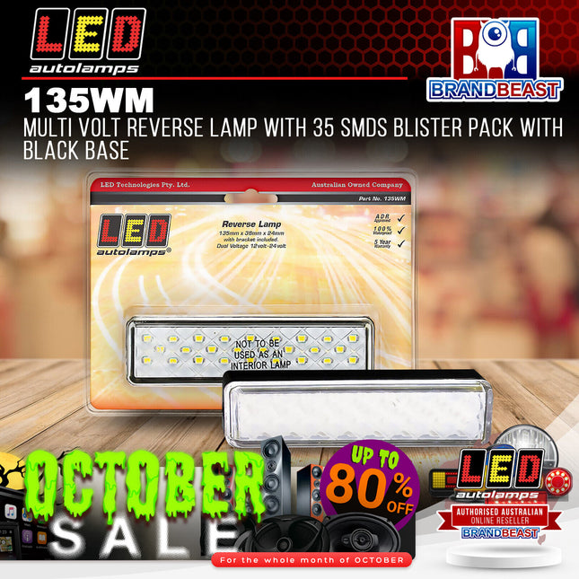 LED Autolamps 135WM Multi Volt Reverse Lamp With 35 SMDS Blister Pack Black Base