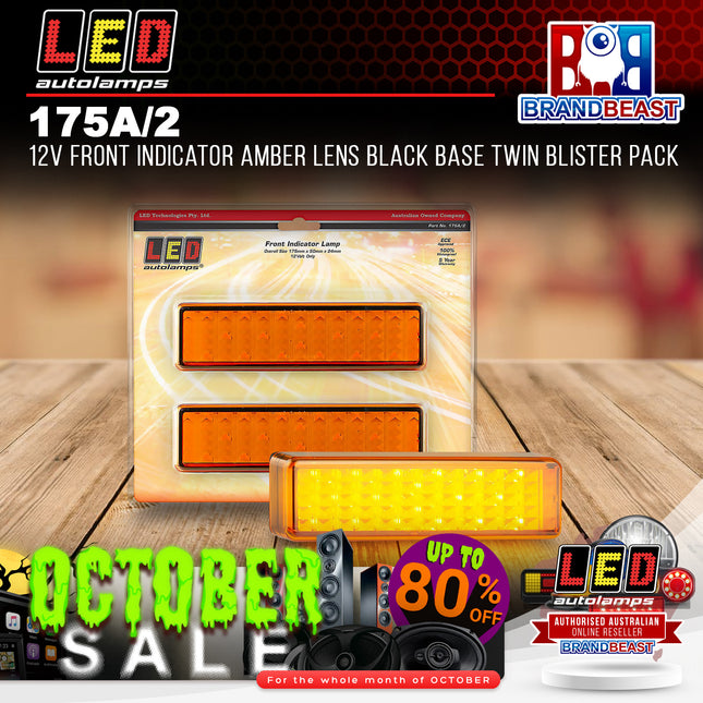 LED Autolamps 175A/2 12V Front Indicator Amber Lens Black Base Twin Blister Pack