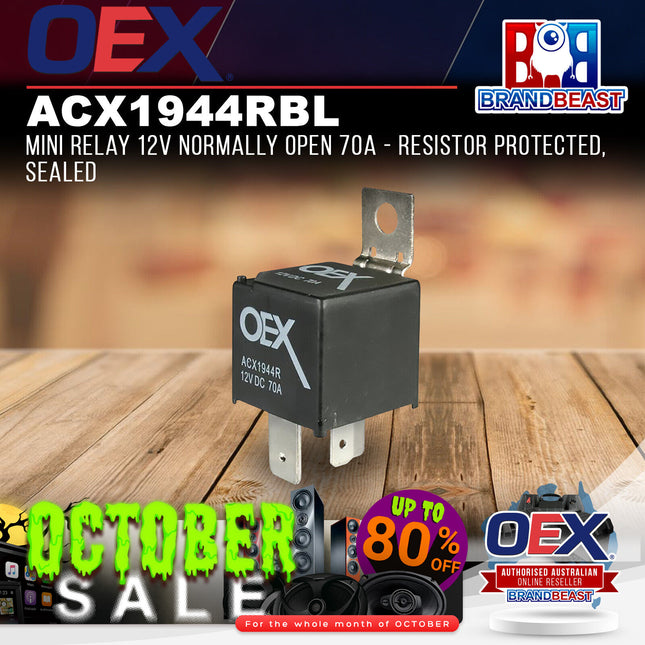OEX ACX1944RBL Mini Relay 12V Normally Open 70A - Resistor Protected, Sealed