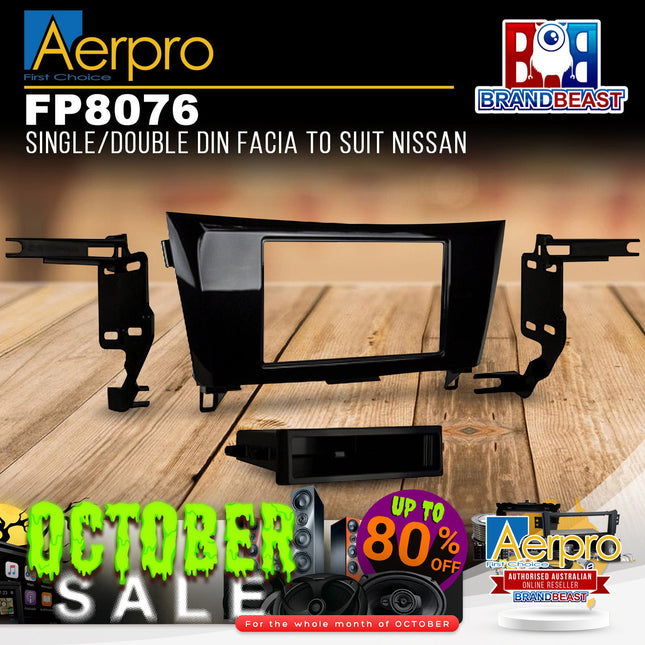 Aerpro FP8076 Single/Double DIN Gloss Black Facia Kit Suit Nissan Various Models