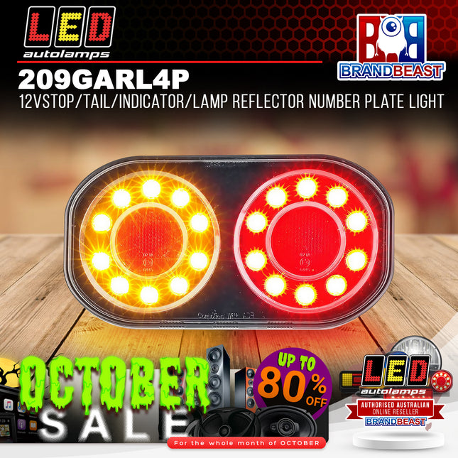 LED Autolamps 209GARL4P 12V Stop/Tail/Indicator/Lamp Reflector Number Plate Light