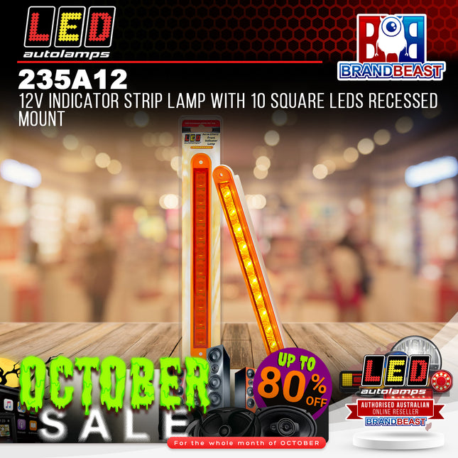 LED Autolamps 235A12 12V Indicator Strip Lamp With 10 Square LEDs Recessed Mount