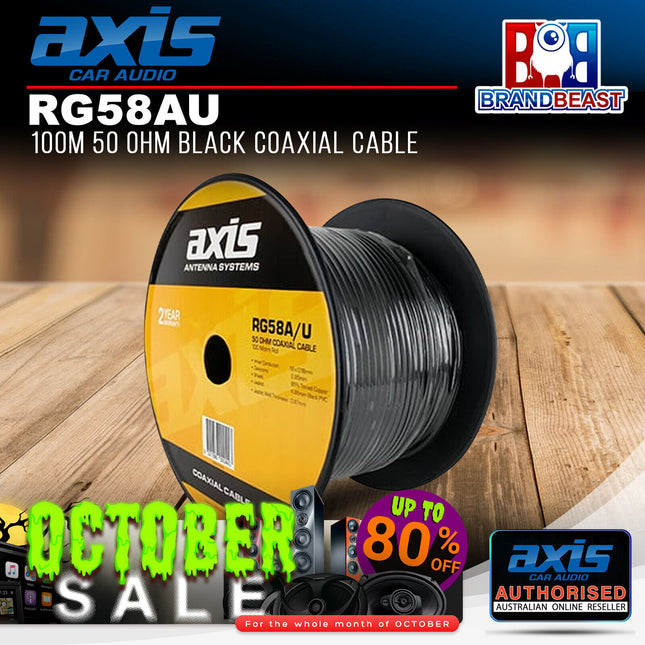 Axis RG58AU 50-Ohm Black Coaxial Cable 100M