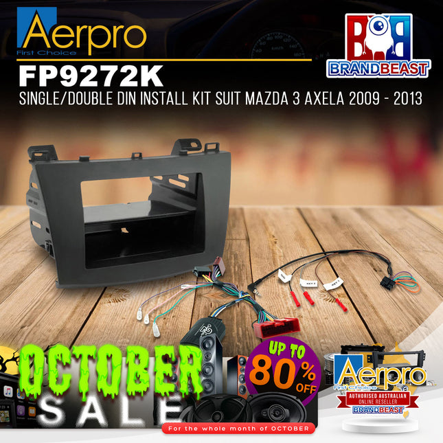 Aerpro FP9272K Single/Double DIN Black Install Kit For Mazda 3 Axela 2009 - 2013