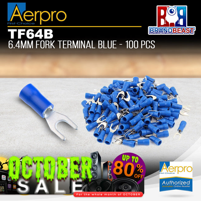 Aerpro TF64B 6.4mm Fork Terminals Blue