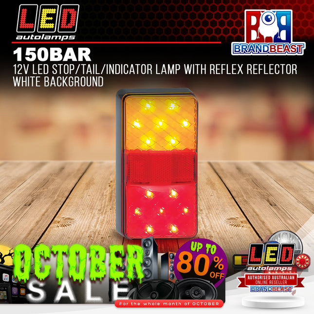LED Autolamps 150BAR 12V LED Stop/Tail/Indicator Lamp with Reflex Reflector White Background