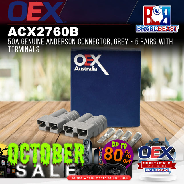 OEX ACX2760B 50A Genuine Anderson Connector Grey - 5 Pairs with Terminals