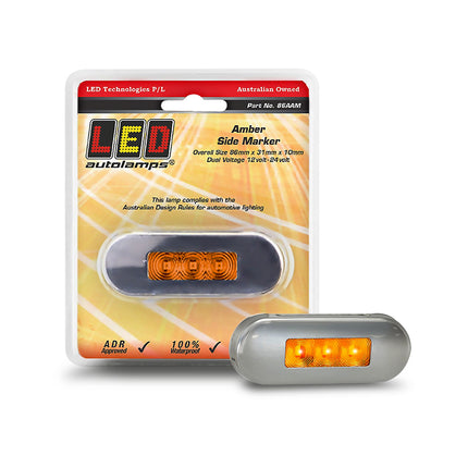 LED Autolamps 86AAM 12/24V Side Marker Amber Lens Coloured LEDs Stainless Steel Bezel