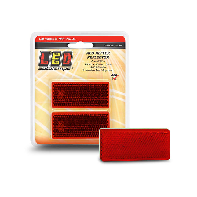 LED Autolamps 7030R Red Reflector Self Adhesive 70x30x6mm Twin Blister Pack