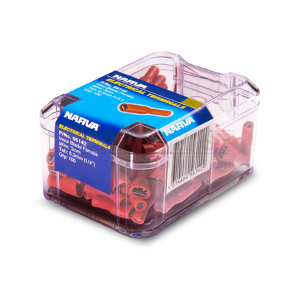 Narva 56142 Red Female Crimp Terminal 6.3 x 0.8mm Blade Connector Vinyl Insulated 100 Pack