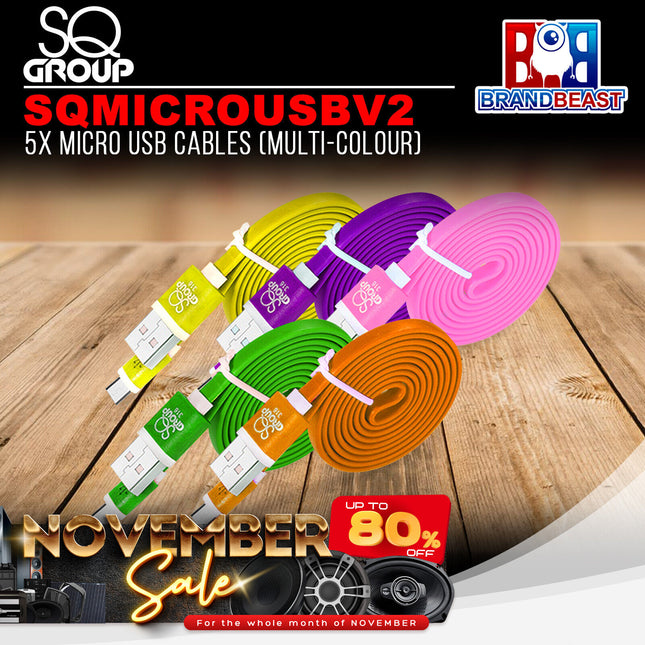 SQ Group SQMICROUSBV2 5x Micro USB Cables (Multi-Colour)