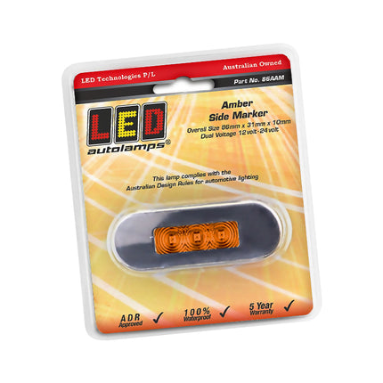 LED Autolamps 86AAM 12/24V Side Marker Amber Lens Coloured LEDs Stainless Steel Bezel