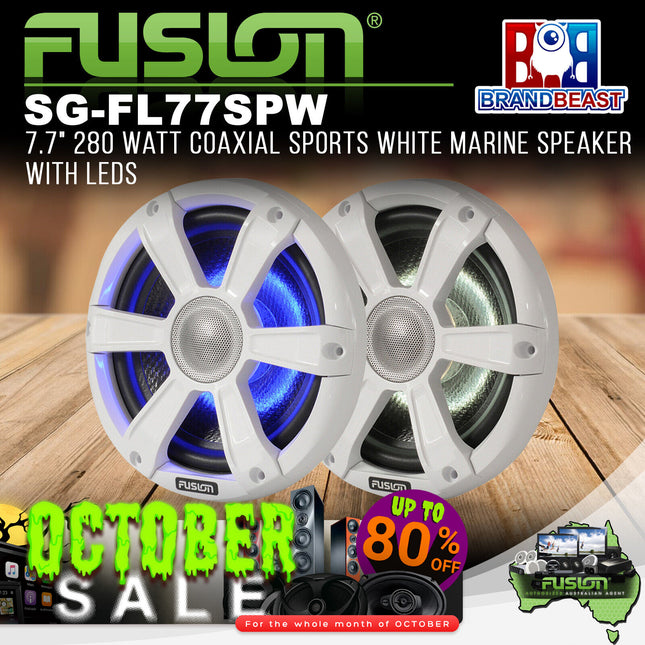 Fusion SG-FL77SPW - 7.7" 280 WATT Coaxial Sports White Marine Speaker with LEDs