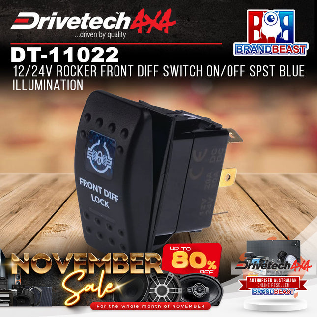 Drivetech4X4 DT-11022 12/24V Rocker Front Diff Switch On/Off SPST