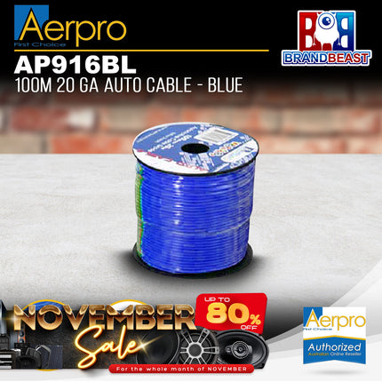 Aerpro AP916BL 100M 20GA Automotive Hook Up Wire Cable - Blue