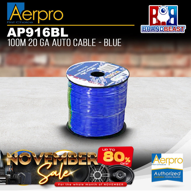 Aerpro AP916BL 100M 20GA Automotive Hook Up Wire Cable - Blue