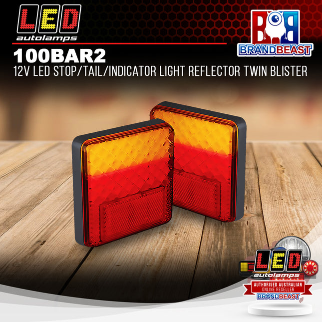 LED Autolamps 100BAR2 12V LED Stop/Tail/Indicator Light Reflector Twin Blister
