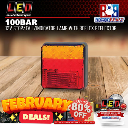 LED Autolamps 100BAR 12V Stop/Tail/Indicator Lamp With Reflex Reflector