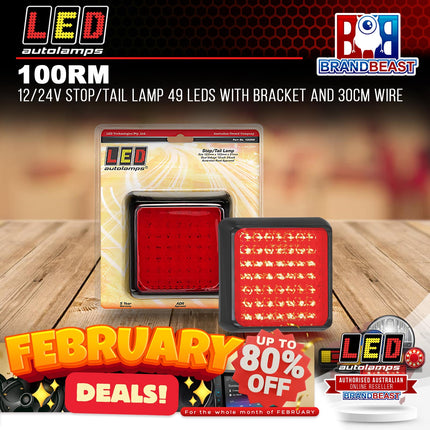 LED Autolamps 100RM 12/24V Stop/Tail Lamp 49 LEDs With Bracket And 30cm Wire