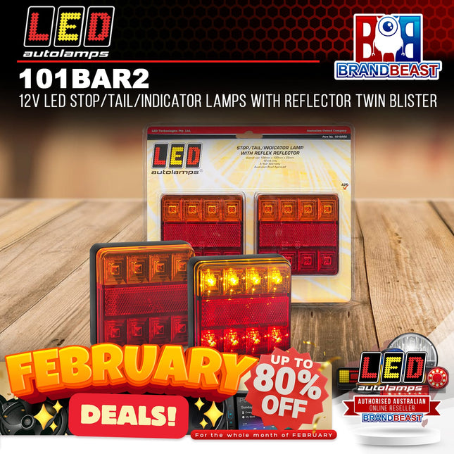 LED Autolamps 101BAR2 12V LED Stop/Tail/Indicator Lamps Reflector Twin Blister