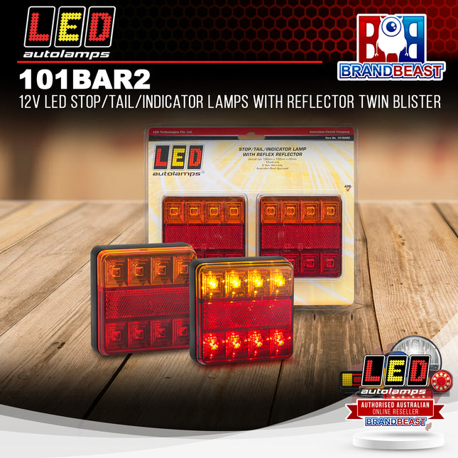 LED Autolamps 101BAR2 12V LED Stop/Tail/Indicator Lamps Reflector Twin Blister