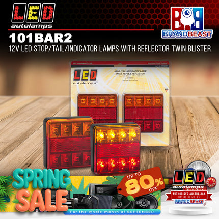 LED Autolamps 101BAR2 12V LED Stop/Tail/Indicator Lamps Reflector Twin Blister