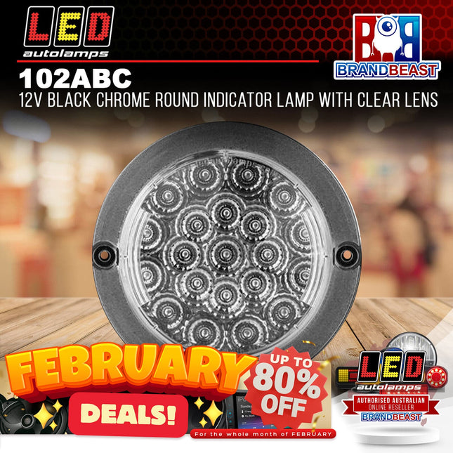 LED Autolamps 102ABC 12V Black Chrome Round Indicator Lamp With Clear Lens