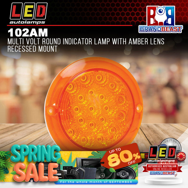 LED Autolamps 102AM Multi Volt Round Indicator Lamp Amber Lens Recessed Mount